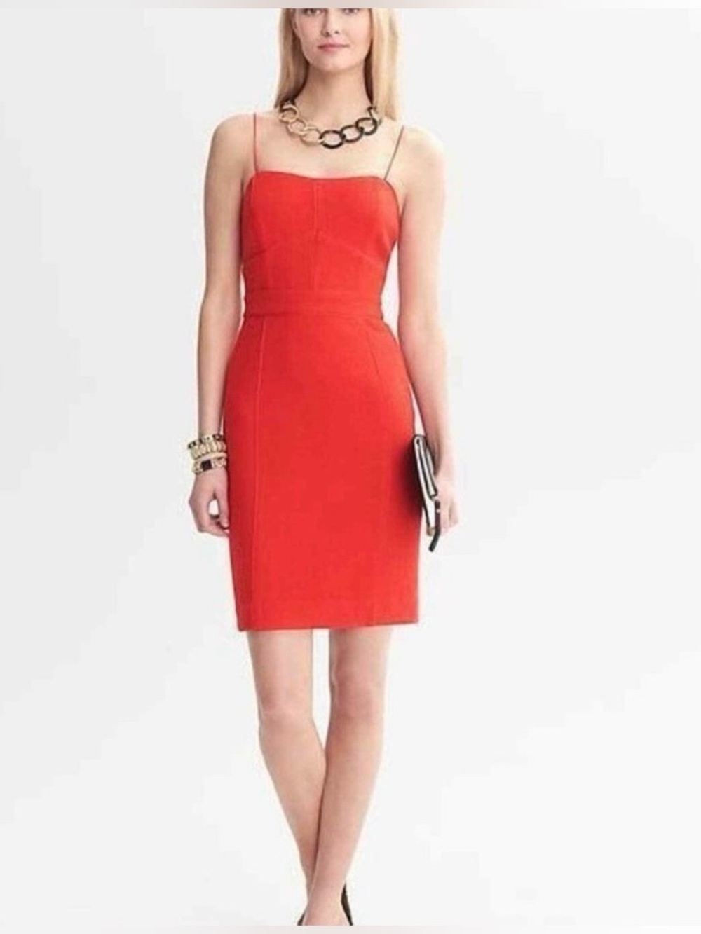 Banana Republic Bi-Stretch Sloan Strappy Cami Sheath Dress Ultra Red